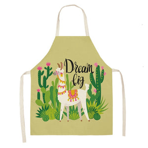 Cute Alpaca Cactus Printed Cotton Linen Sleeveless Aprons Kitchen Women Pinafore Cooking Baking Waist Bib 53*65cm - FUCHEETAH