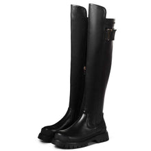 Load image into Gallery viewer, leather platform thigh high boots round toe casual winter shoes