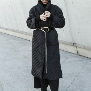 Black Big Size Long Cotton-padded Coat Long Sleeve Loose Fit - FUCHEETAH
