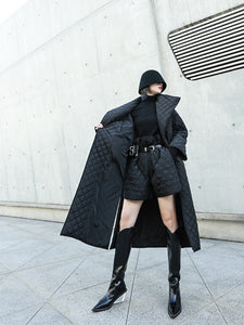 Black Big Size Long Cotton-padded Coat Long Sleeve Loose Fit - FUCHEETAH