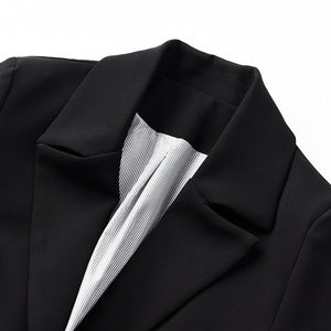 Black Contrast Color Pocket Blazer Long Sleeve Loose Fit Jacket - FUCHEETAH
