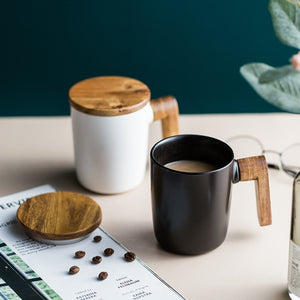 Gift Mugs Wooden Handle with Cover coffee cup Lovers coffee Mugs Gift Box Set Retro Ceramic coffee Mug - FUCHEETAH