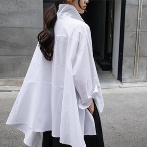 New Lapel Long Sleeve White Back Long Loose Big Size Irregular Shirt - FUCHEETAH