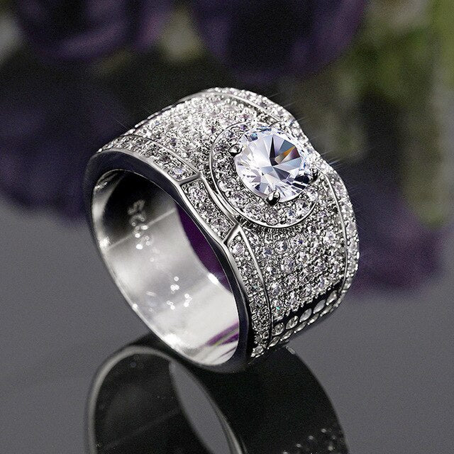 Luxury Round Zircon Ring for Men Full Paved Shiny - FUCHEETAH