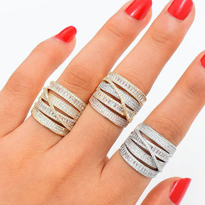 Trendy Crossover Bold Ring Cubic Zircon Finger Rings Beads - FUCHEETAH