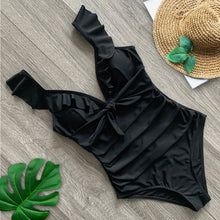 Load image into Gallery viewer, Ruffle One Piece Swimsuit Off The Shoulder Swimwear Deep-V Bathing - FUCHEETAH