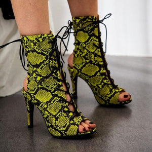 Snake Peep-toe Pumps Sandal Latin Shoes Stiletto Heel Boots