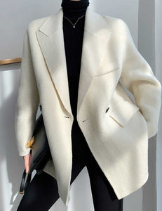 Loose Fit White Woolen Coat Parkas New Long Sleeve - FUCHEETAH