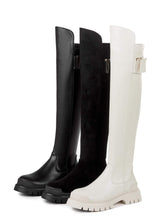 Load image into Gallery viewer, leather platform thigh high boots round toe casual winter shoes