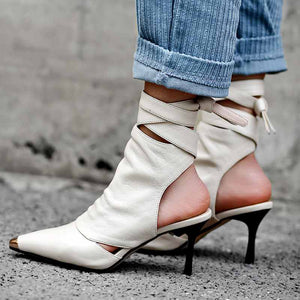 Genuine leather ankle lace up stiletto high heels summer boots