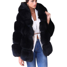 Load image into Gallery viewer, Black Faux Coat Hooded Fluffy Artificial Fur Coat