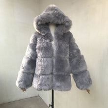 Charger l&#39;image dans la galerie, Black Faux Coat Hooded Fluffy Artificial Fur Coat