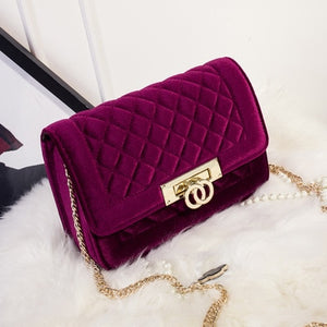 Fashion velvet crossbody bags for women Zipper clutch bag luxury handbags - FUCHEETAH