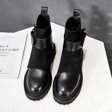 Laden Sie das Bild in den Galerie-Viewer, Leather footwear round toe buckle straps British style - FUCHEETAH