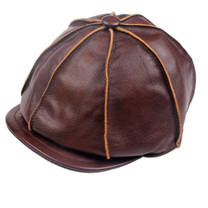 Boys casual genuine leather hat genuine leather cowhide male cap  painter cap - FUCHEETAH