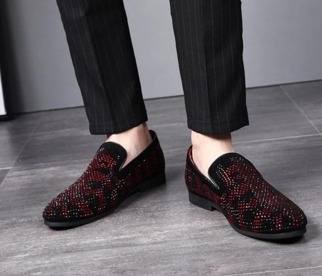 Italian shoes men's footwear rhinestone sepatu slip - FUCHEETAH