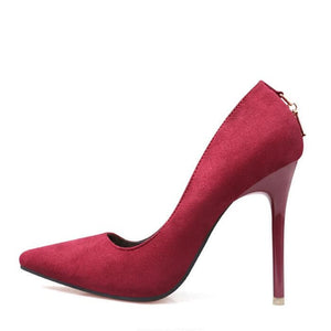 High heels shoes woman Genuine suede leather thin Spike Heel Pointed Toe - FUCHEETAH