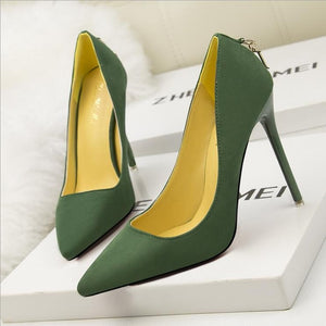 High heels shoes woman Genuine suede leather thin Spike Heel Pointed Toe - FUCHEETAH